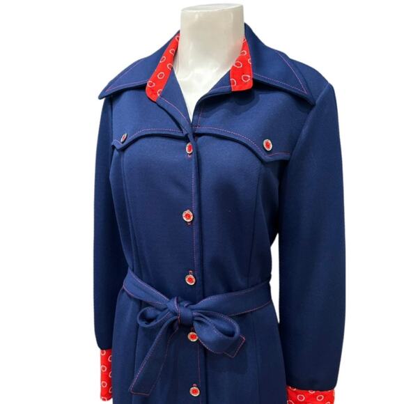 Vintage 1970s Country Miss Navy Western Shirt Dress Bandana Trim M L - - Picture 2 of 5